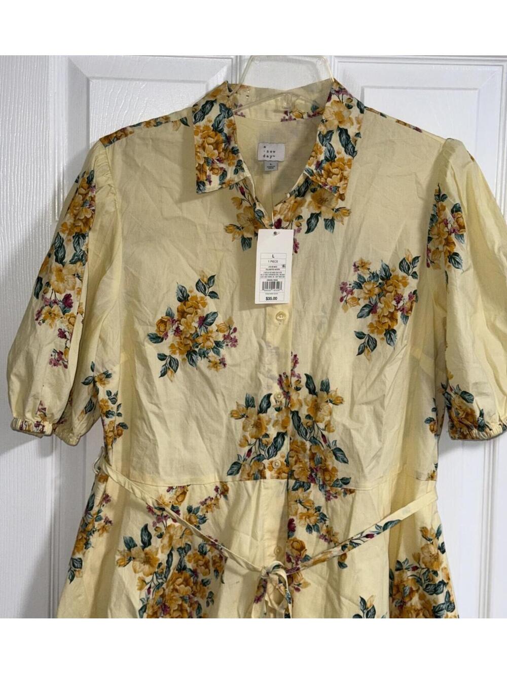 A New Day Yellow Floral Button‑Front Dress with Pockets – L - Picture 4 of 6
